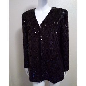 Vtg Trophy Jacket Embellished Beaded Silk Black Harlequin Sz M